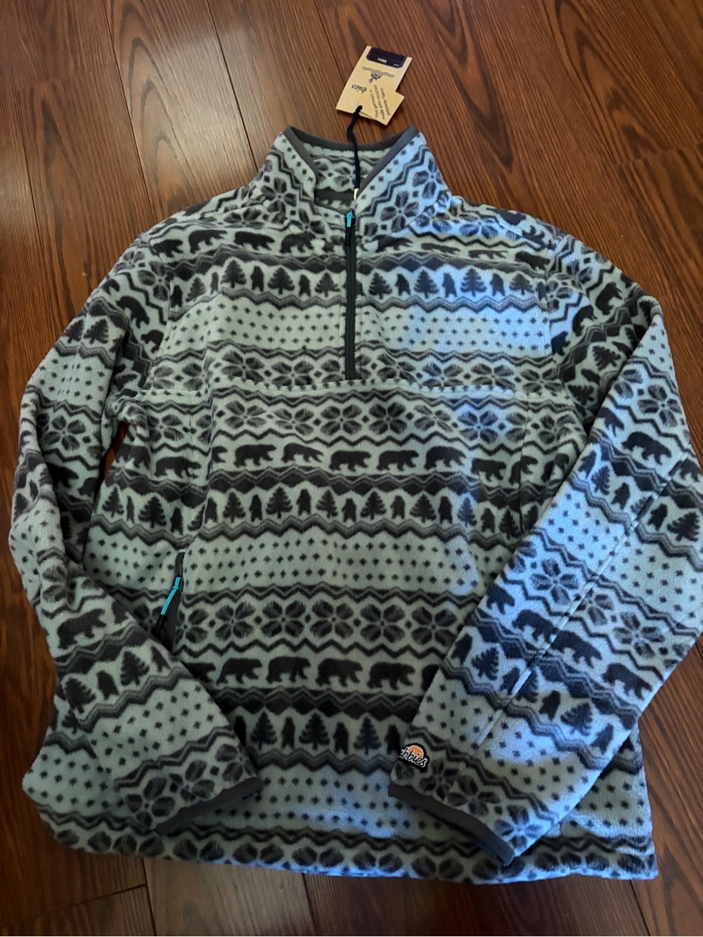 Unisex men women chubbies Gray Bear Pattern Fleece Quarter-Zip Pullover